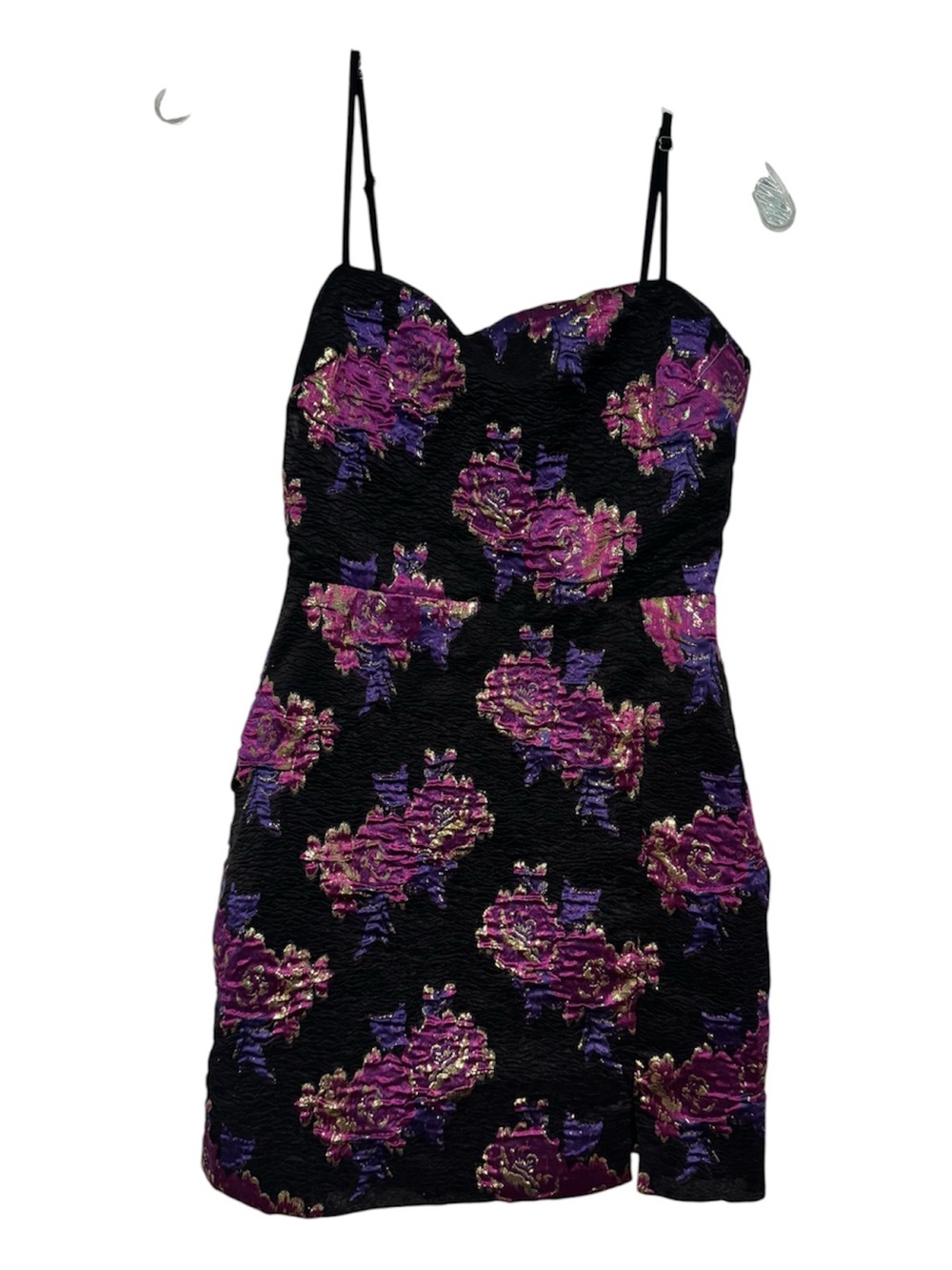 Lulus Vivid Charm Black Purple Floral Jacquard Mini Dress Sleeveless XS - Picture 2 of 4